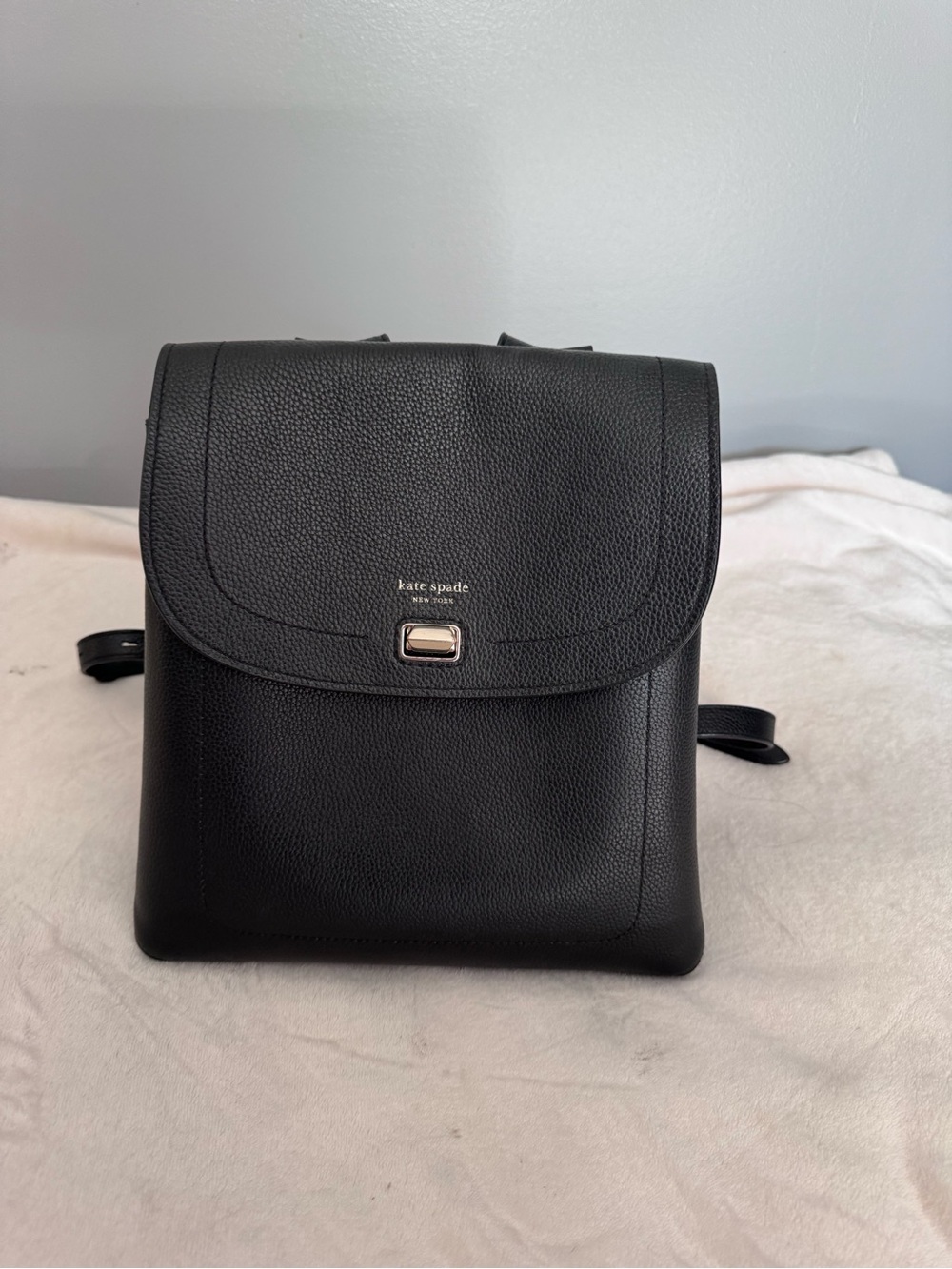 kate spade Black Pebbled Leather Backpack with Silver Hardware